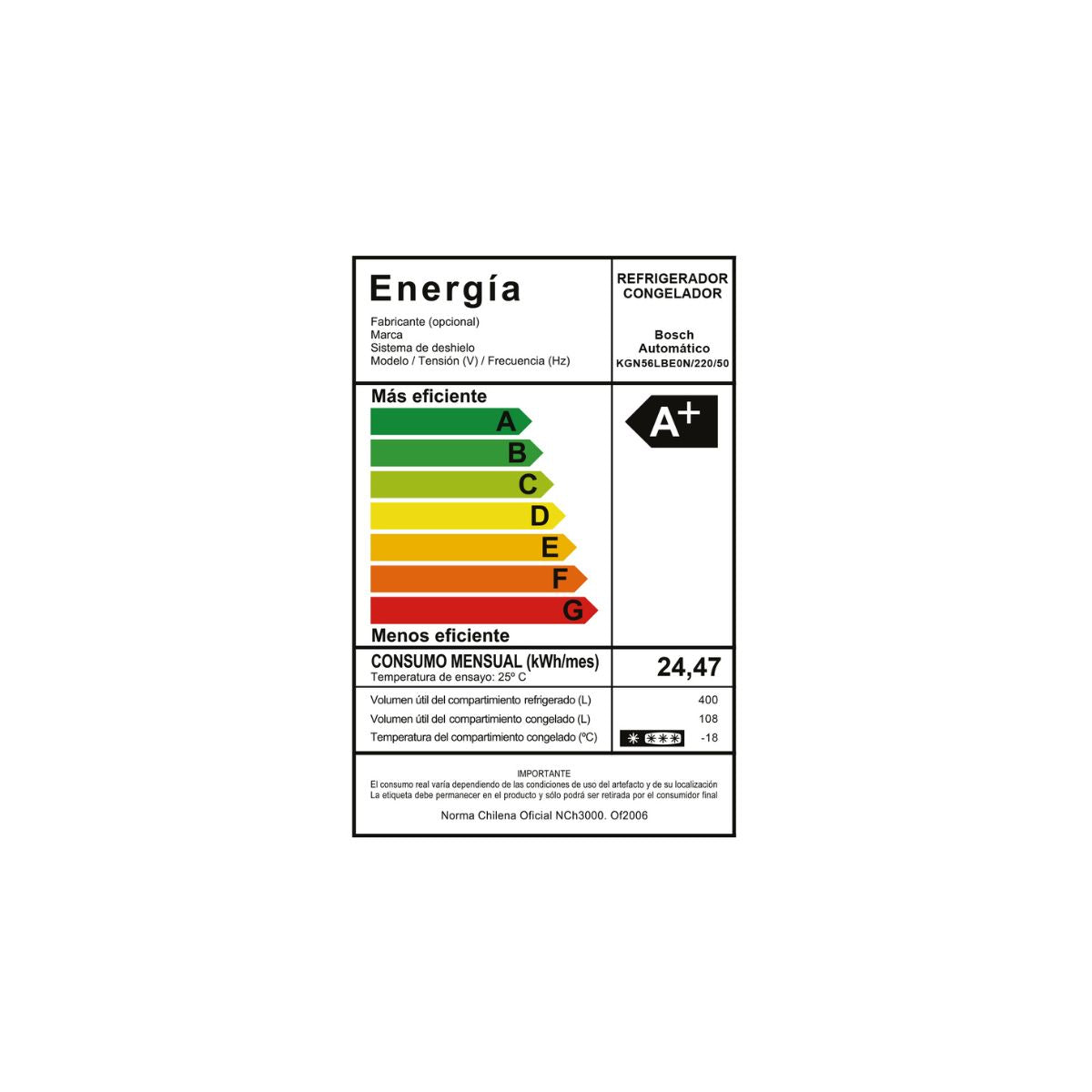 Refrigerador KGN56LBE0N Combi 505 Lts Bosch