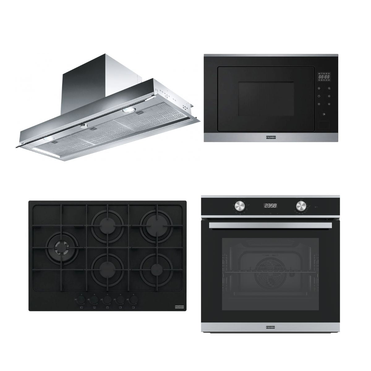 Kit Maris Inox Gas Franke Horno + Microondas + Campana + Encimera