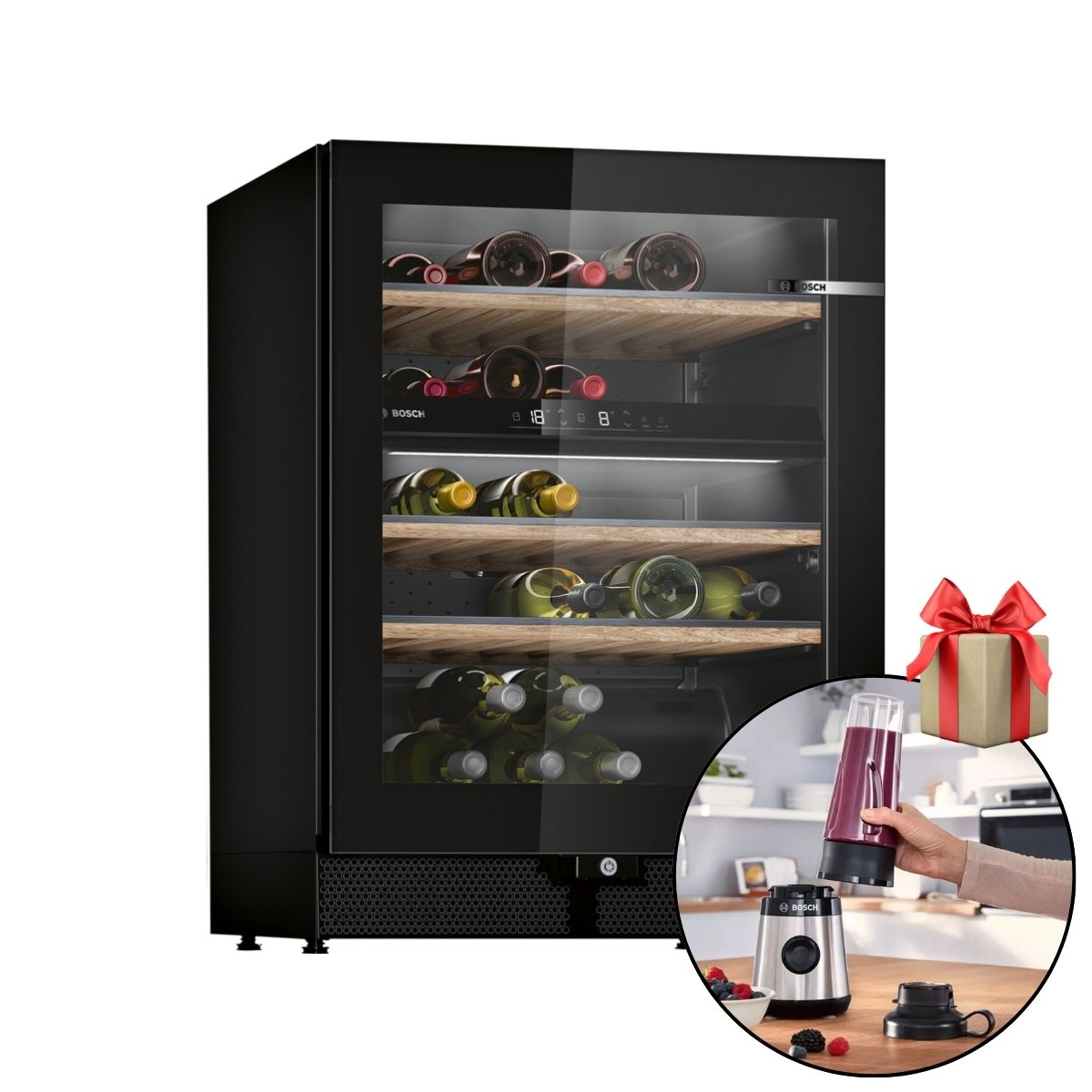 Vinoteca Libre Instalación Serie 6 44 Botellas KWK16ABGB Bosch + Licuadora de Vaso MMB2111M