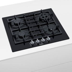 Encimera a gas 60cm Serie 4 PNH6B6B90 Cristal Negro Bosch
