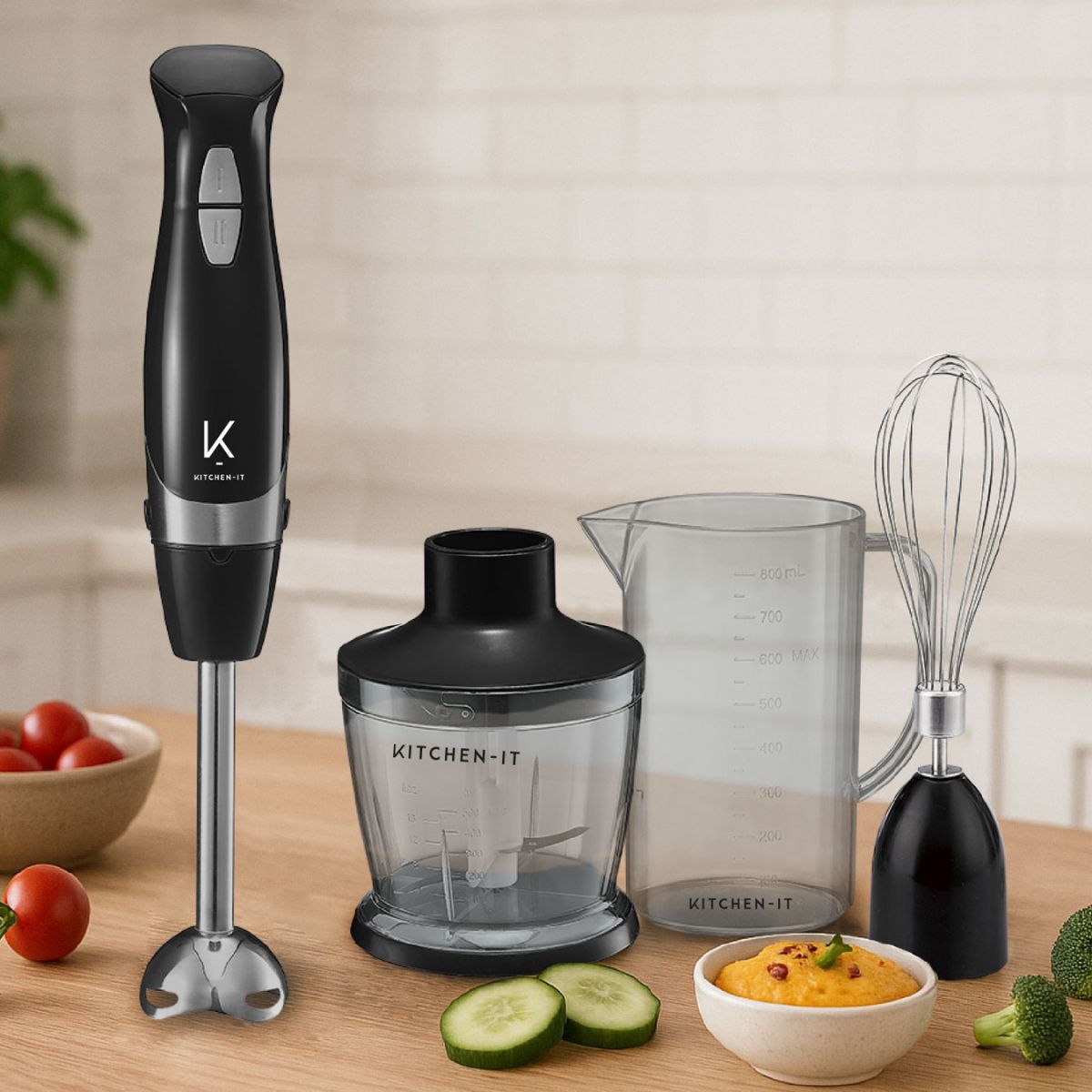 Minipimer Lite 600W 4 en 1 Acero Inoxidable Kitchen It