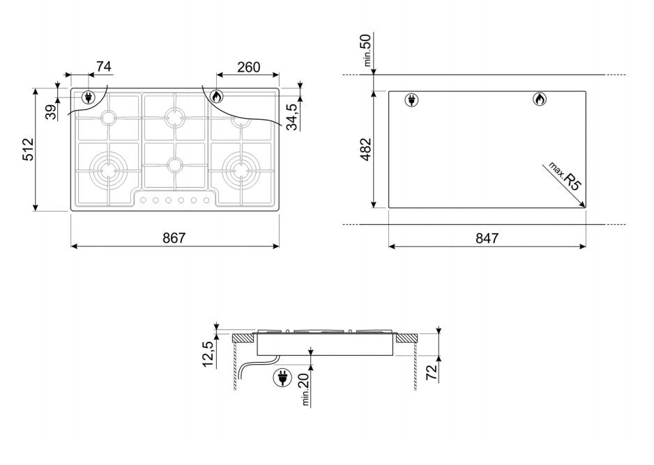 Encimera SMEG Gas Clasica 90 PGF96 5Q