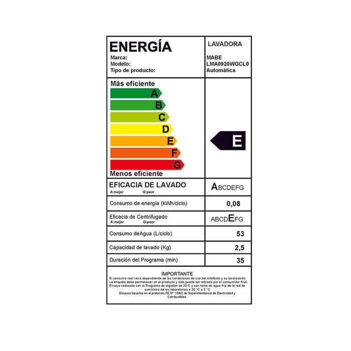 Lavadora Automática 9.5kg LMA0920WGCL0 - Mabe