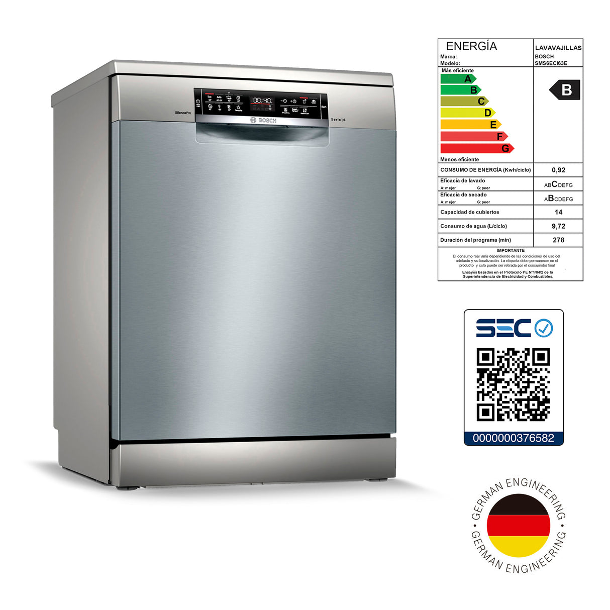 Lavavajillas Silence Pro 14 Cubiertos Inox 60cm SMS6ECI63E - Bosch