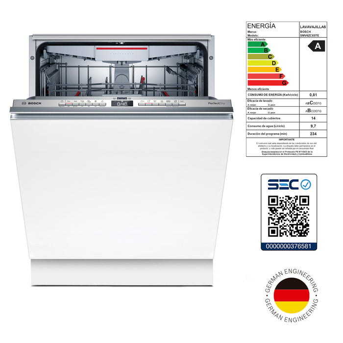 Lavavajillas Integrable PerfectDry Zeolitas 14 Cubiertos SMV6ZCX07E -  Bosch